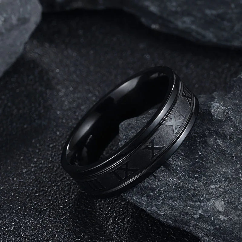 Men's Roman Numbers Stainless Steel Ring