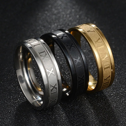 Men's Roman Numbers Stainless Steel Ring