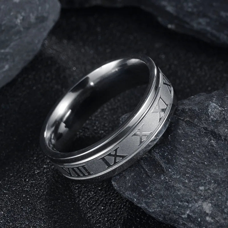 Men's Roman Numbers Stainless Steel Ring