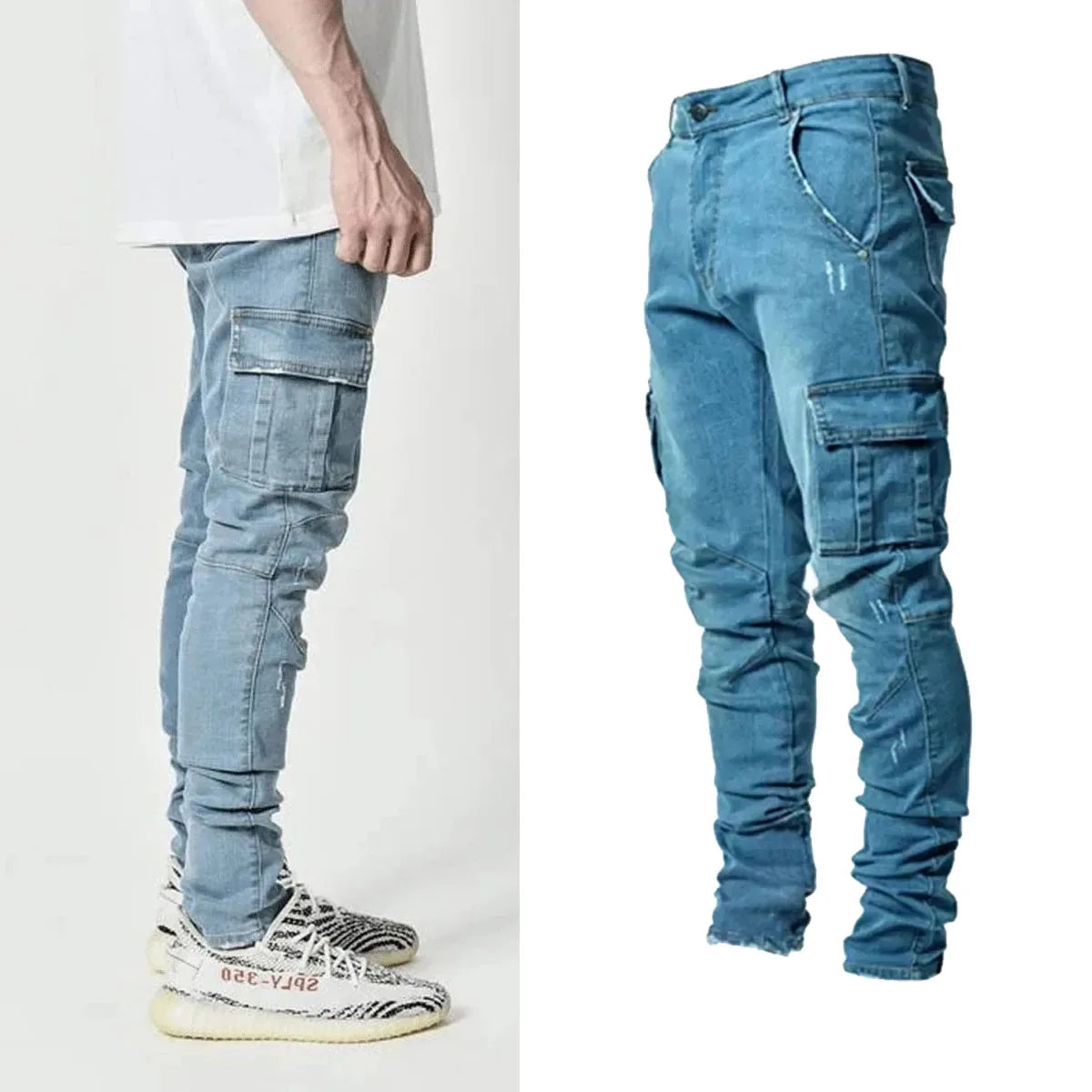 Men's Street Elastic Jeans Denim Cargo Pants