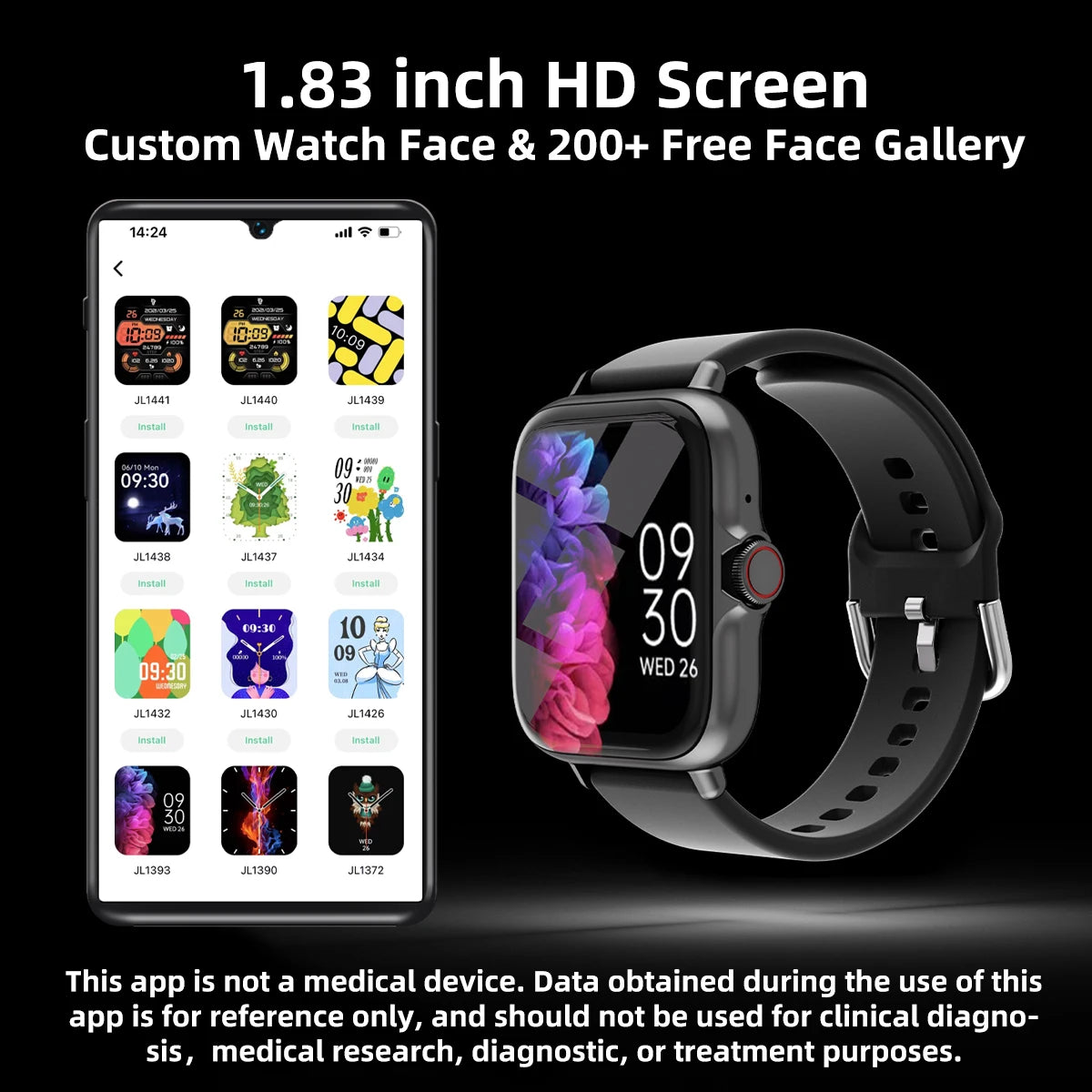 1.83'' Waterproof Smart Watch with Message an Calling Function & Sleep Monitoring