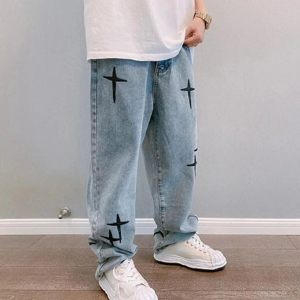 Star Embroidery Jeans Men's