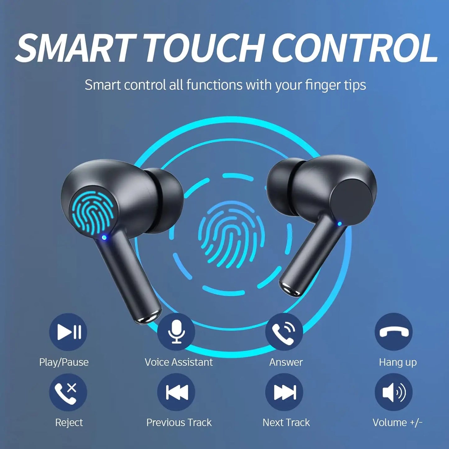 Wireless Earphone Bluetooth 5.3 Headphone 60H LED Power Display Ear Buds Mic Noise Cancellation