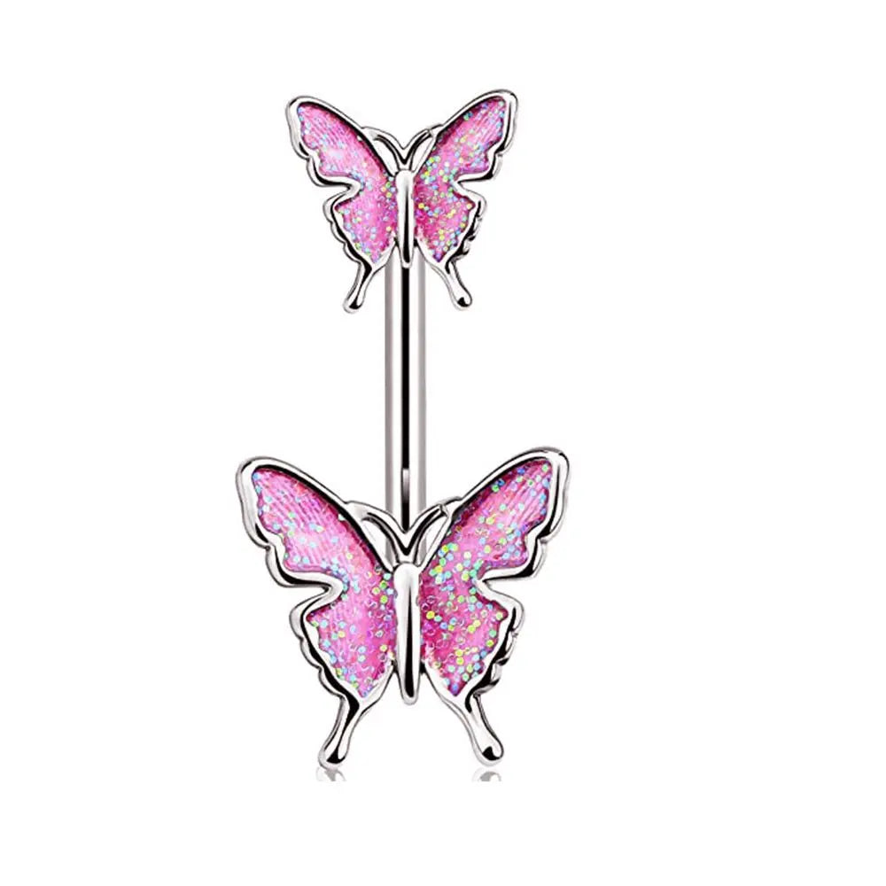 Women's Pink Belly Button Rings Stainless Steel