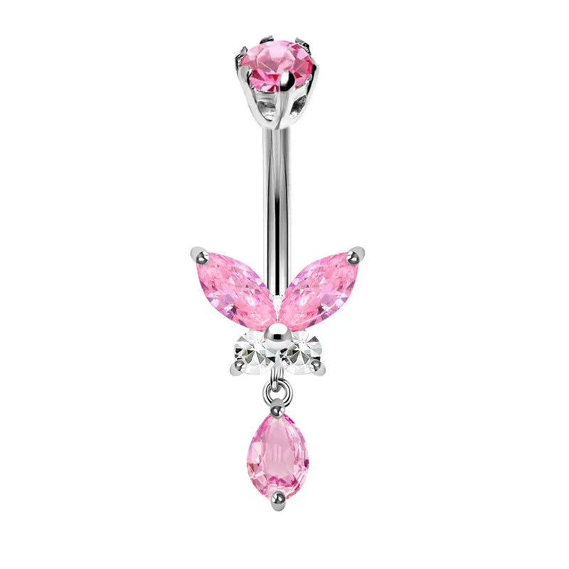 Women's Pink Belly Button Rings Stainless Steel