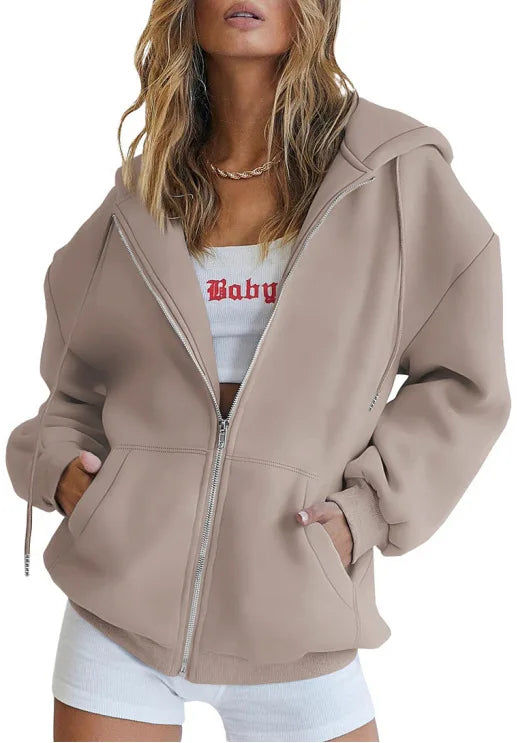 Grey Zip Up Hoodie Women