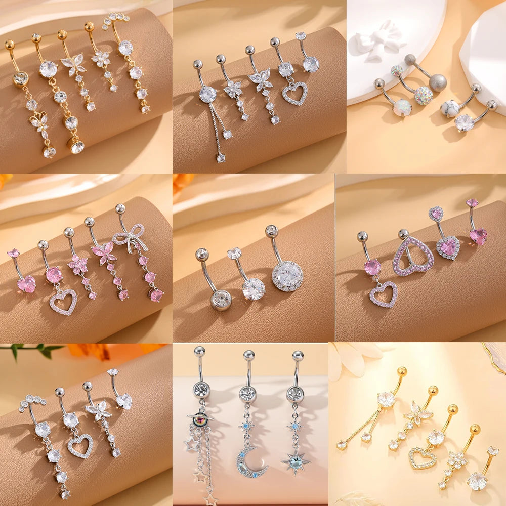 Women's 3-5pcs Belly Button Ring Set