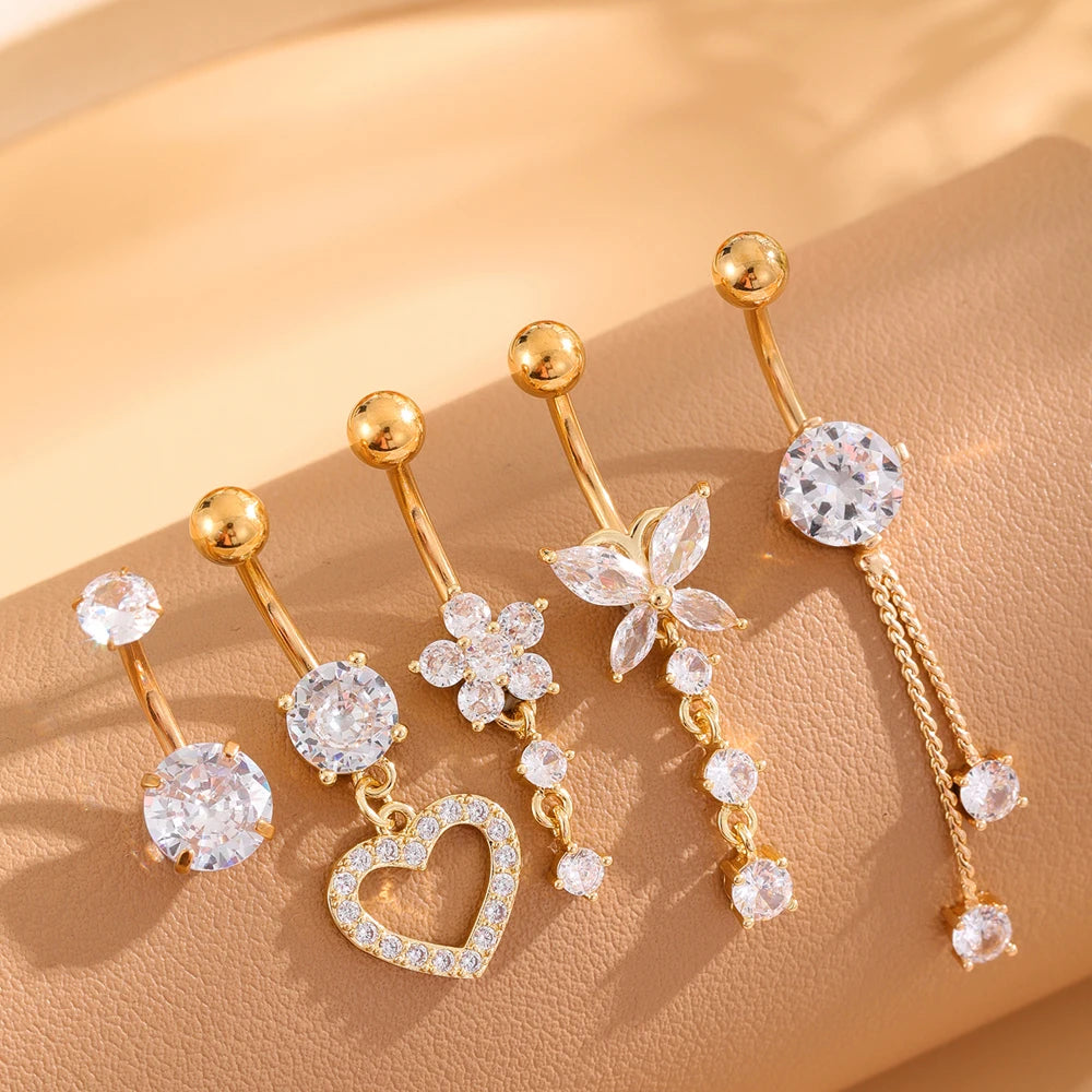 Women's 3-5pcs Belly Button Ring Set