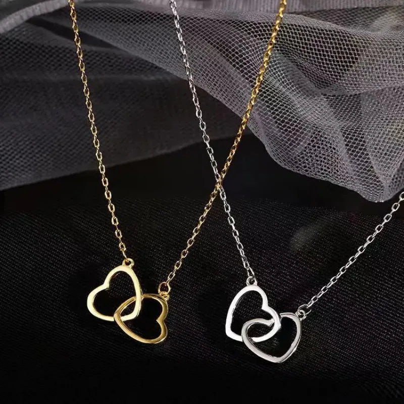 Women's Double Heart Necklace Stainless Steel