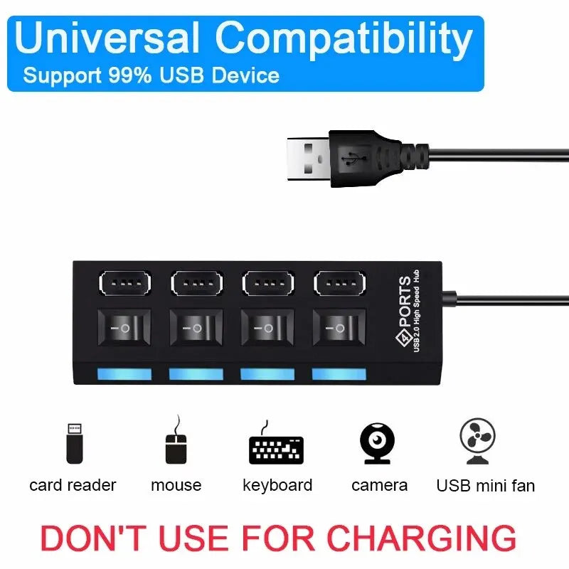 High Speed USB Hub 2.0 Adapter Expander Multi USB Charging Station