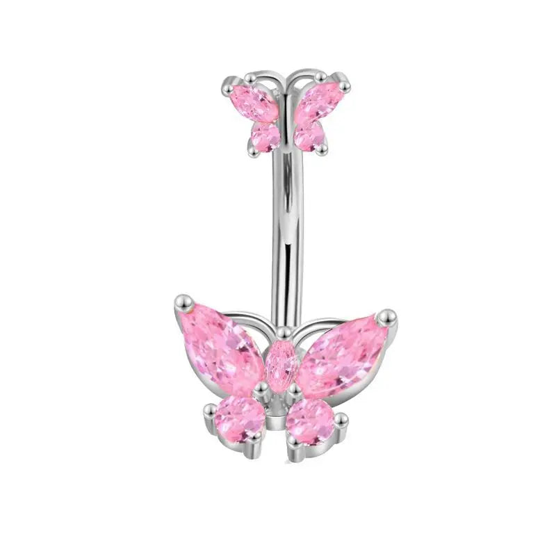 Women's Pink Belly Button Rings Stainless Steel