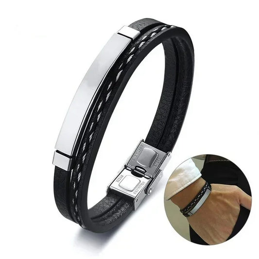 Men's Leather Stainless Steel Bracelet