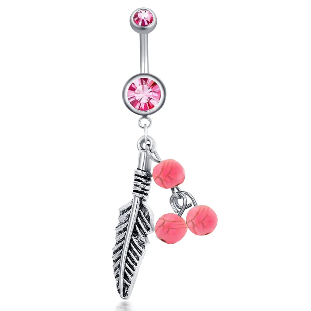 Women's Pink Belly Button Rings Stainless Steel