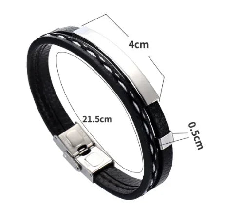 Men's Leather Stainless Steel Bracelet