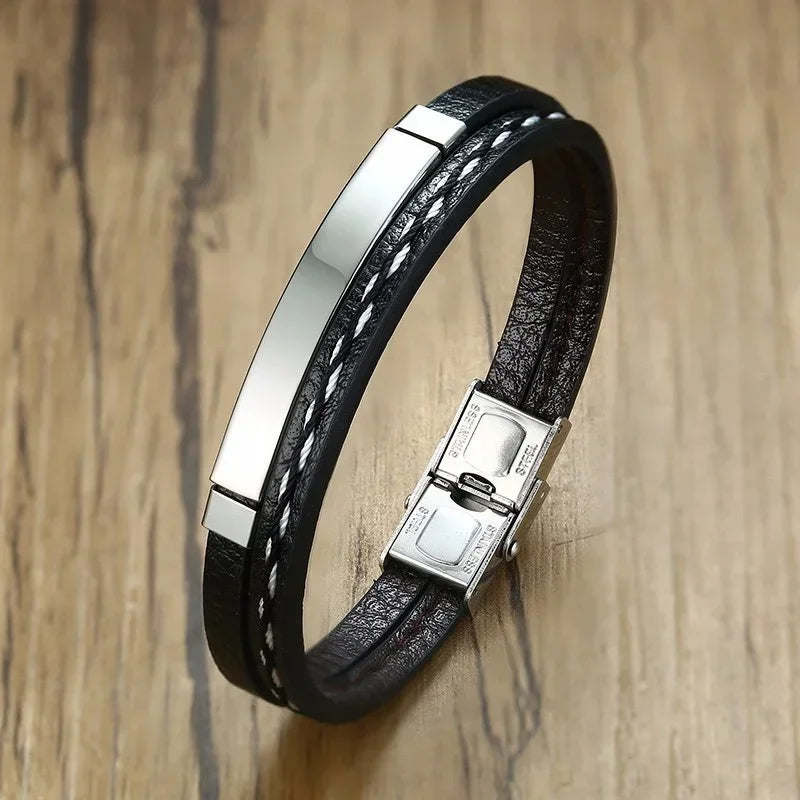 Men's Leather Stainless Steel Bracelet