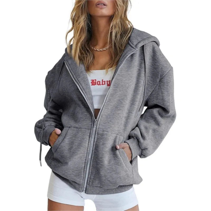 Grey Zip Up Hoodie Women