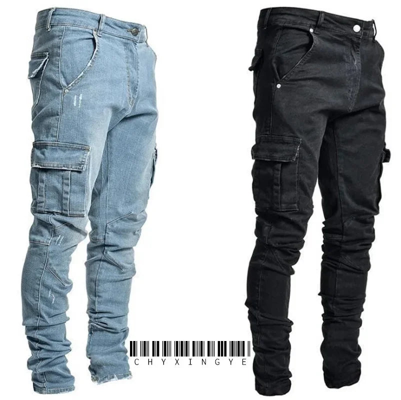 Men's Street Elastic Jeans Denim Cargo Pants