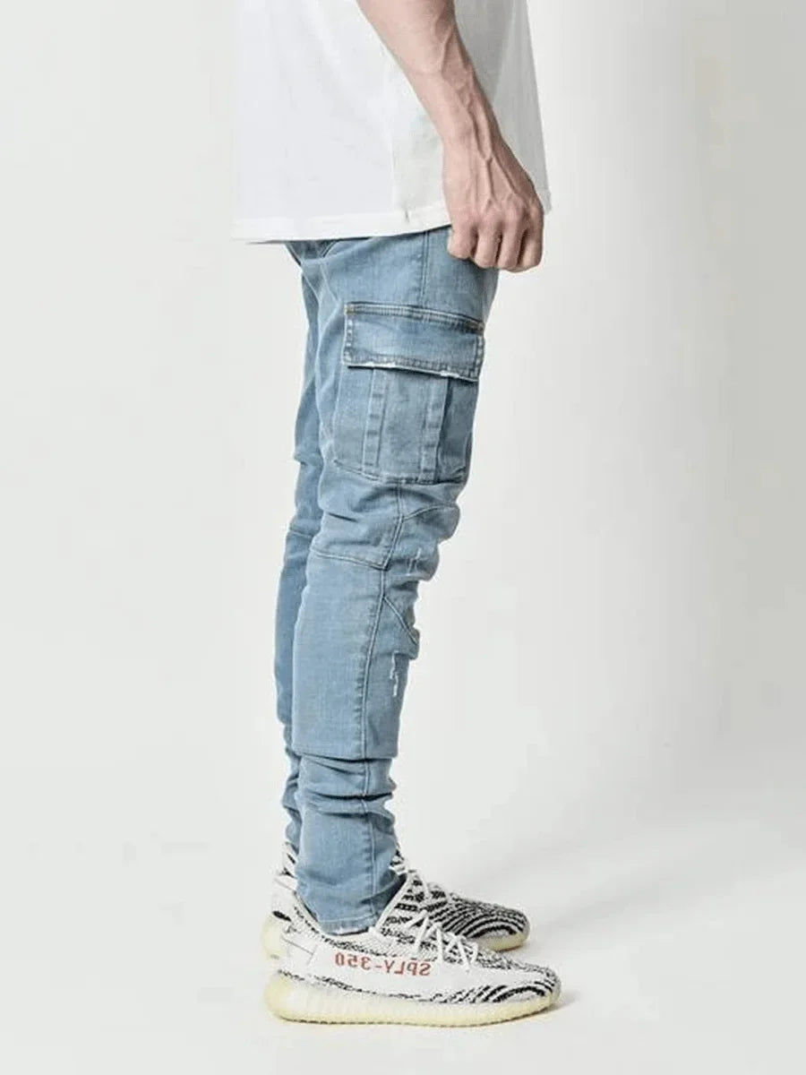 Men's Street Elastic Jeans Denim Cargo Pants