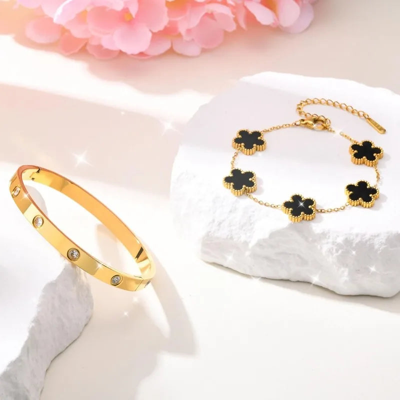 2 Pcs Women's Gold Bracelets Luxury