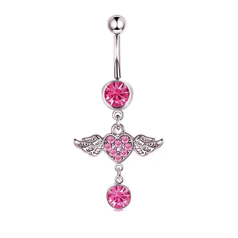 Women's Pink Belly Button Rings Stainless Steel