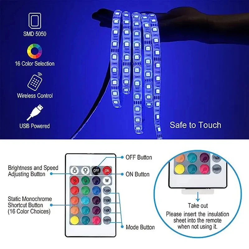 SMD5050 1M/2M/3M USB LED Strip Light TV DC5V LED