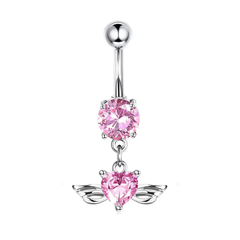 Women's Pink Belly Button Rings Stainless Steel