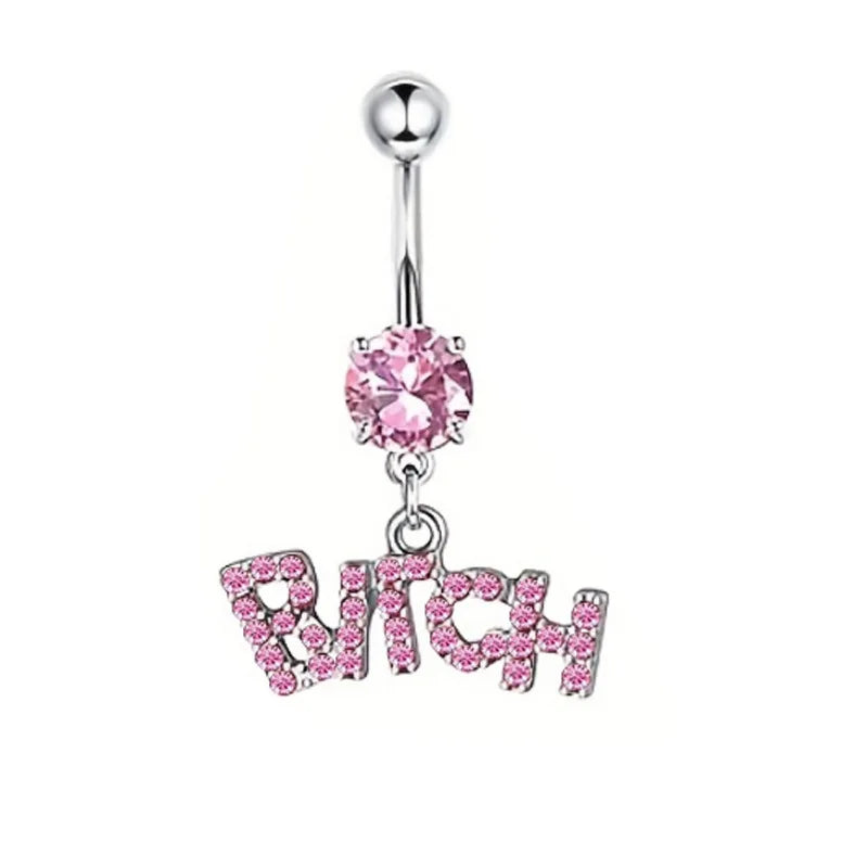 Women's Pink Belly Button Rings Stainless Steel