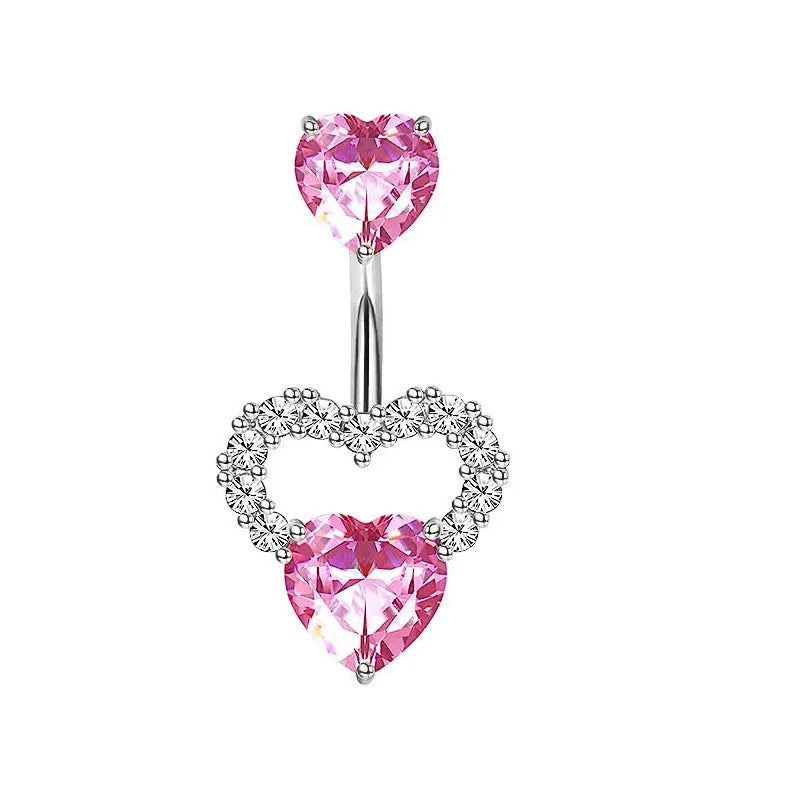 Women's Pink Belly Button Rings Stainless Steel