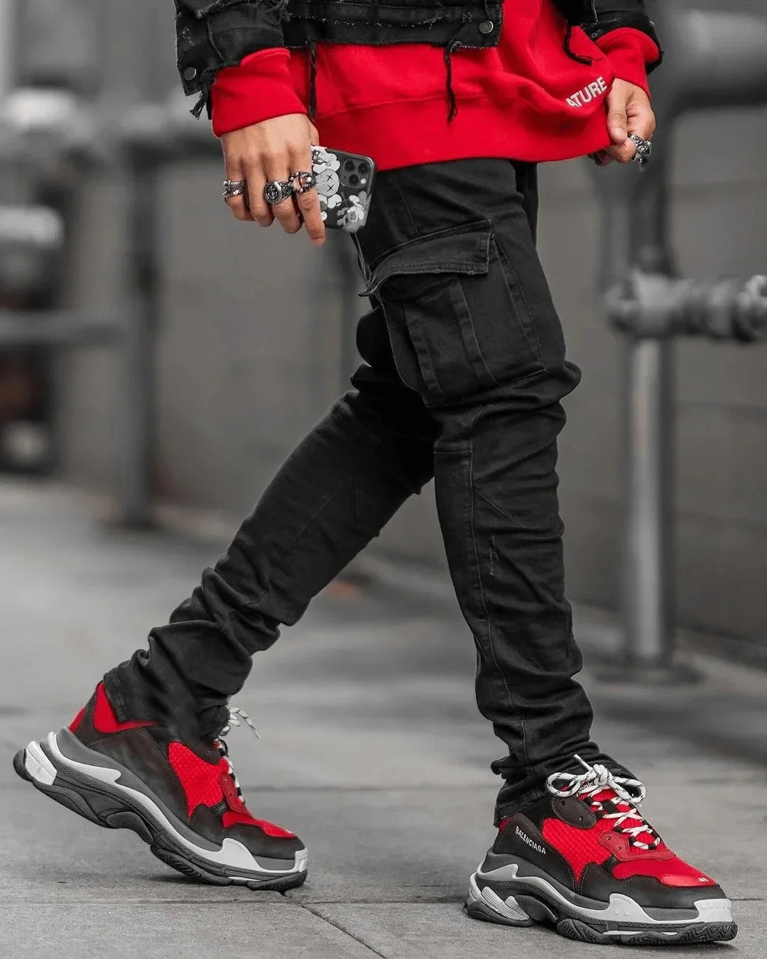 Men's Street Elastic Jeans Denim Cargo Pants