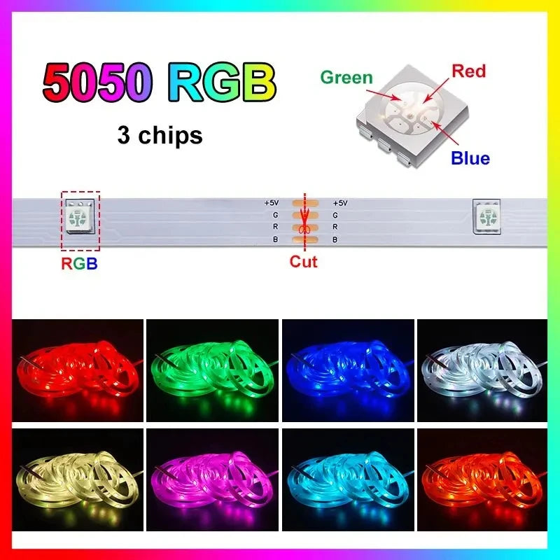 SMD5050 1M/2M/3M USB LED Strip Light TV DC5V LED