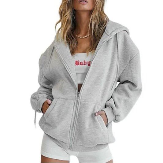 Grey Zip Up Hoodie Women